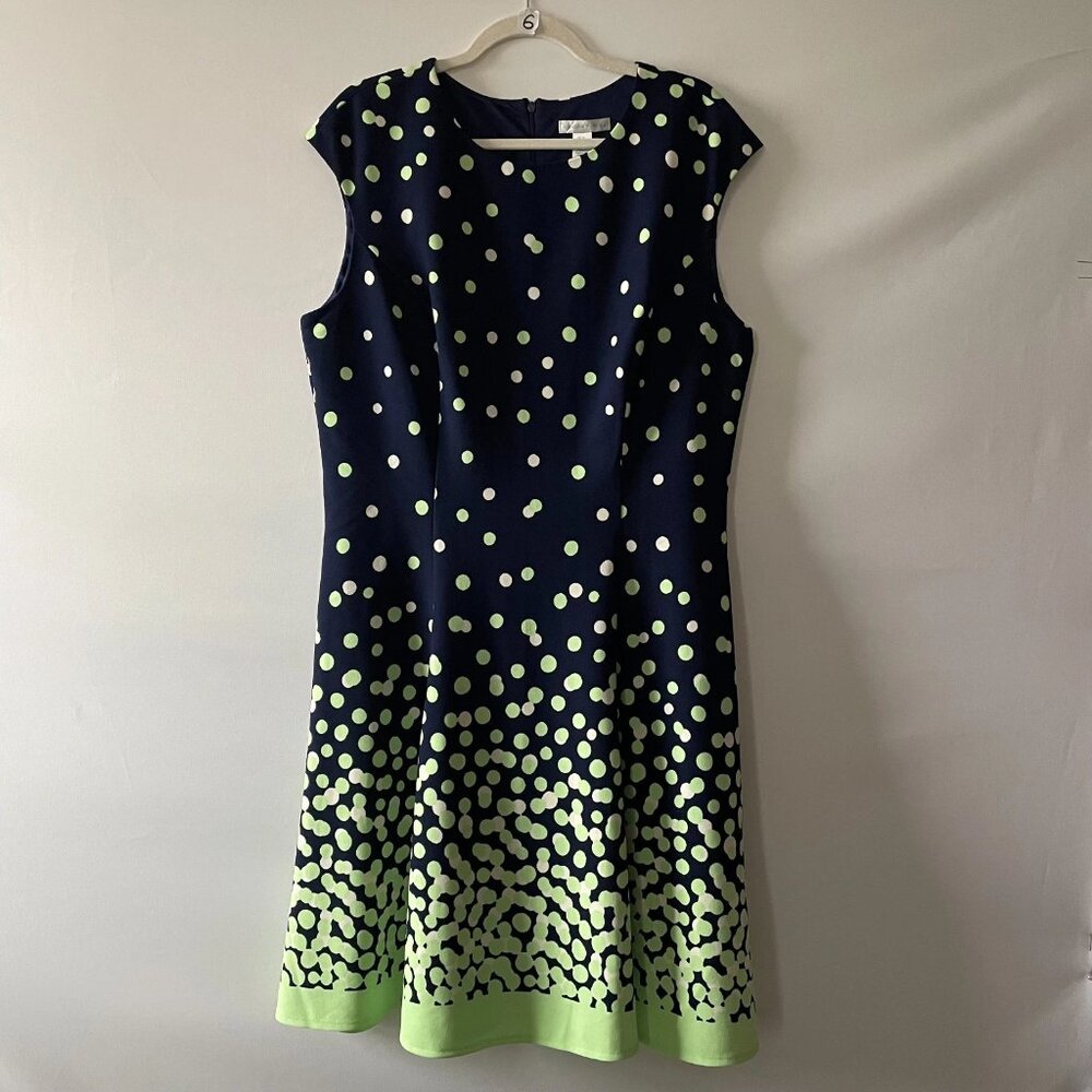 London Times Womens Blue Ombre Dots Preppy Sleeveless Fit & Flare Dress Size 16